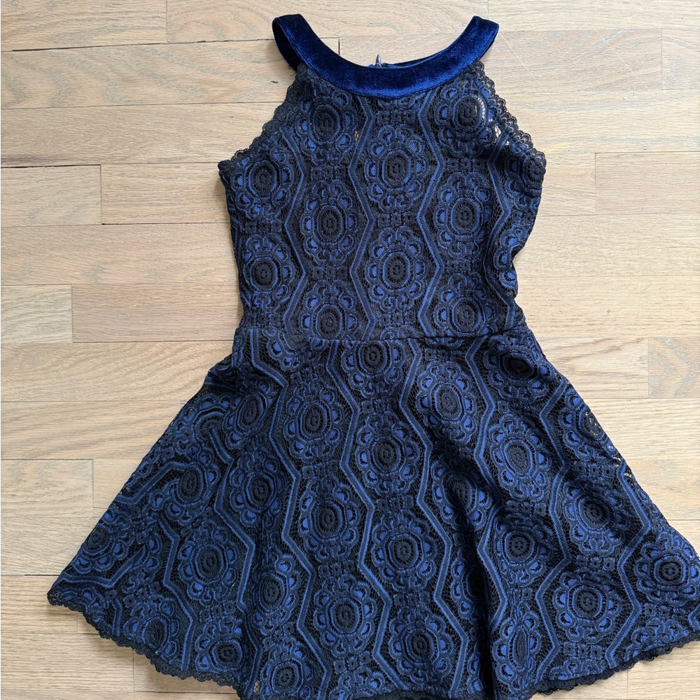 Eliza B Girls Navy Blue Lace Fit-and-Flare Dress size 8
